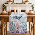 thumbnail image 2 of Table Runner 108 Inches Long for Kitchen Dining, Whale Coastal Dresser Scarf Farmhouse, Dining Table Decorations for Wedding/Parties, Summer Beach Ocean Shell Jellyfish Starfish 13 x 108 In, 2 of 8
