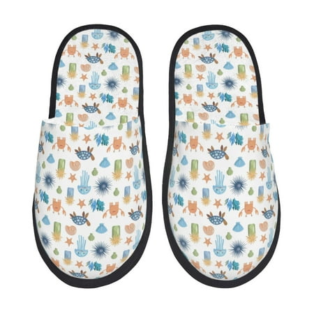 Balery Undersea Animals Slient Indoor Furry Fleece Comfort House Shoes Soft Non-Slip Home Shoes Cotton slippers House Slippers-- Medium