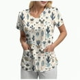thumbnail image 5 of TOWED22 Scrubs for Women V Neck Short Sleeve Printed Tops Cartoon Pattern Plus Size Nursing with Pockets(Beige,XXXL), 5 of 5