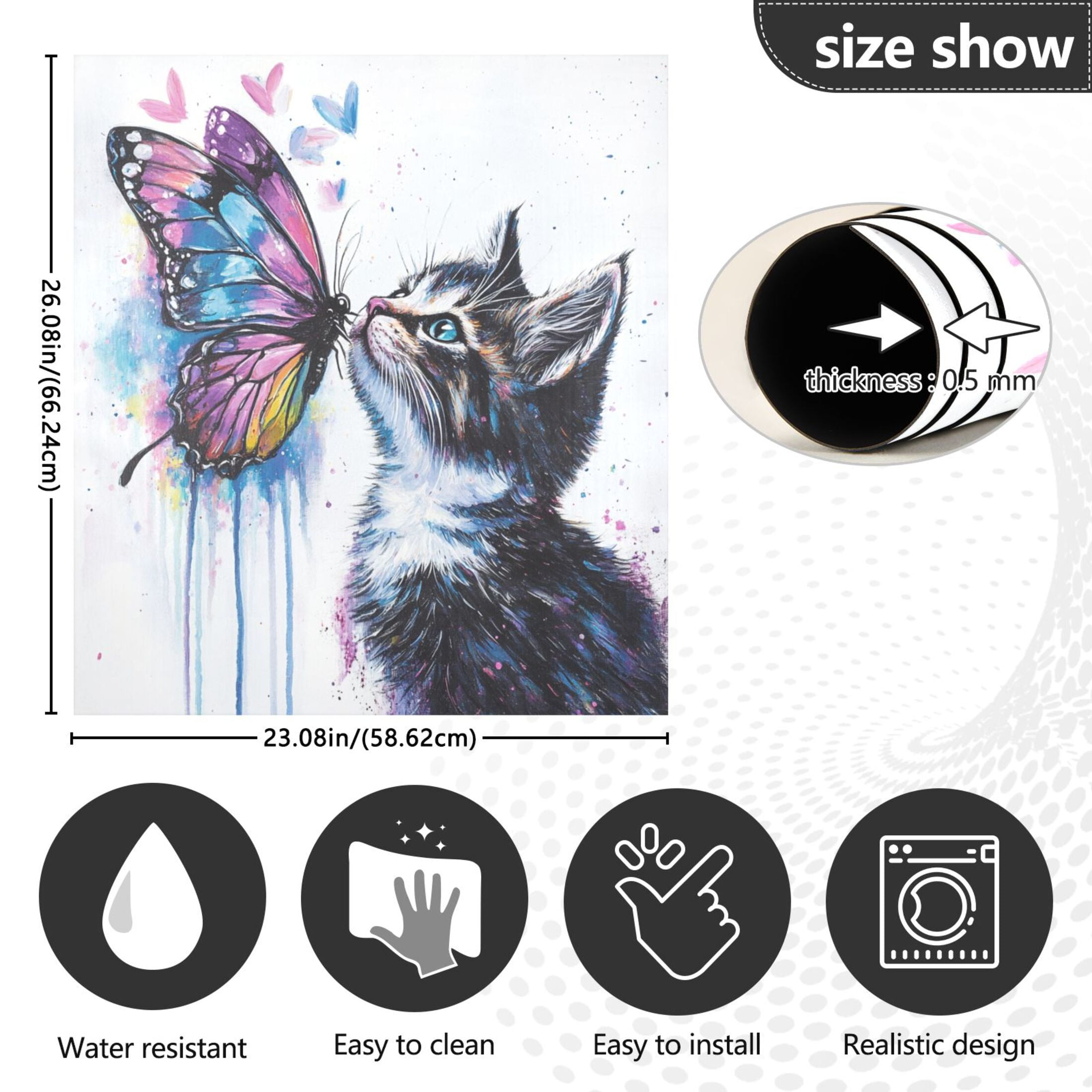 Dishwasher Magnetic Sticker 23x26 Inch Refrigerator Magnetic Sticker Washing Machine Magnetic Sticker Kitchen Panel Magnetic Sticker Home Decor Colorful Cat Butterfly