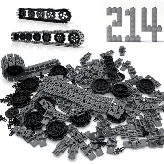 214PCS Technical Tank Track & Wheel Set Treads Chain Links Tank Robot Sleigh Car Motorcycle Toy Accessories Compatible with Lego and Major Building Brands, Gift for Kids Ages 6 7 8 9 10 11 12 