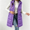 thumbnail image 2 of Ywyfzly Women's Long Puffer Vest Hooded Zip Up Sleeveless Padded Gilet with Pockets Solid Color Fall Winter Outerwear Purple XL, 2 of 9