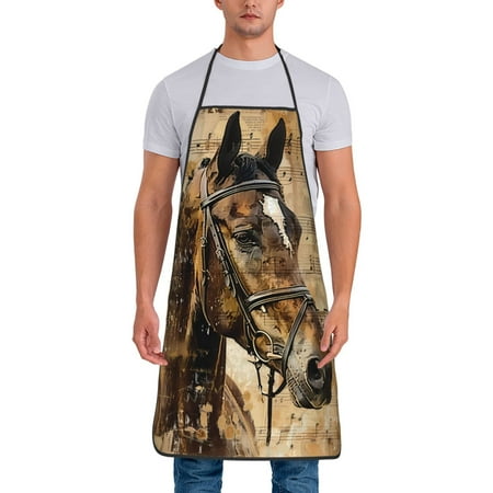 

Jgfou Musical Horse Vintage Collage Print Anti-fouling Apron for Men Women Waterproof Oil-Proof Kitchen Apron with Adjustable Straps Pocket and No-Pill No-Fade Fabric