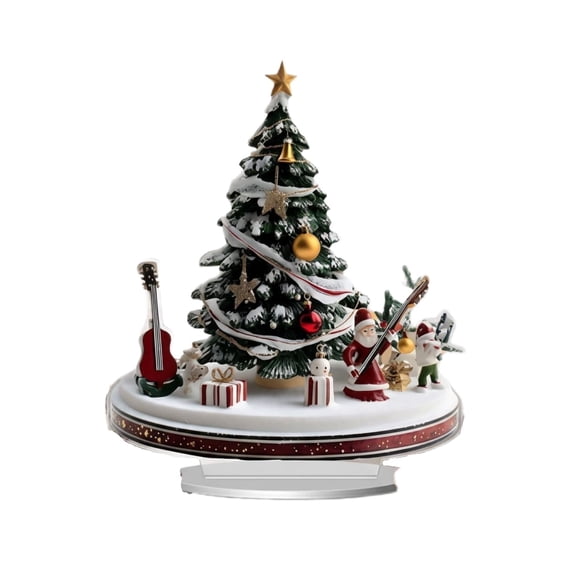 YuanGuangQ Christmas Acrylic Tabletop Sign, Flat Mini Christmas Tree Santa Scene Desktop Ornament, Xmas Holiday Party Mantel Decor Gift for Home Indoor Shelf Desk.
