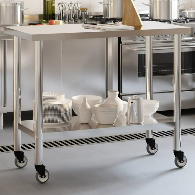 vidaXL Table de Cuisine avec Roulettes 110x55x85 cm Acier Inoxydable
