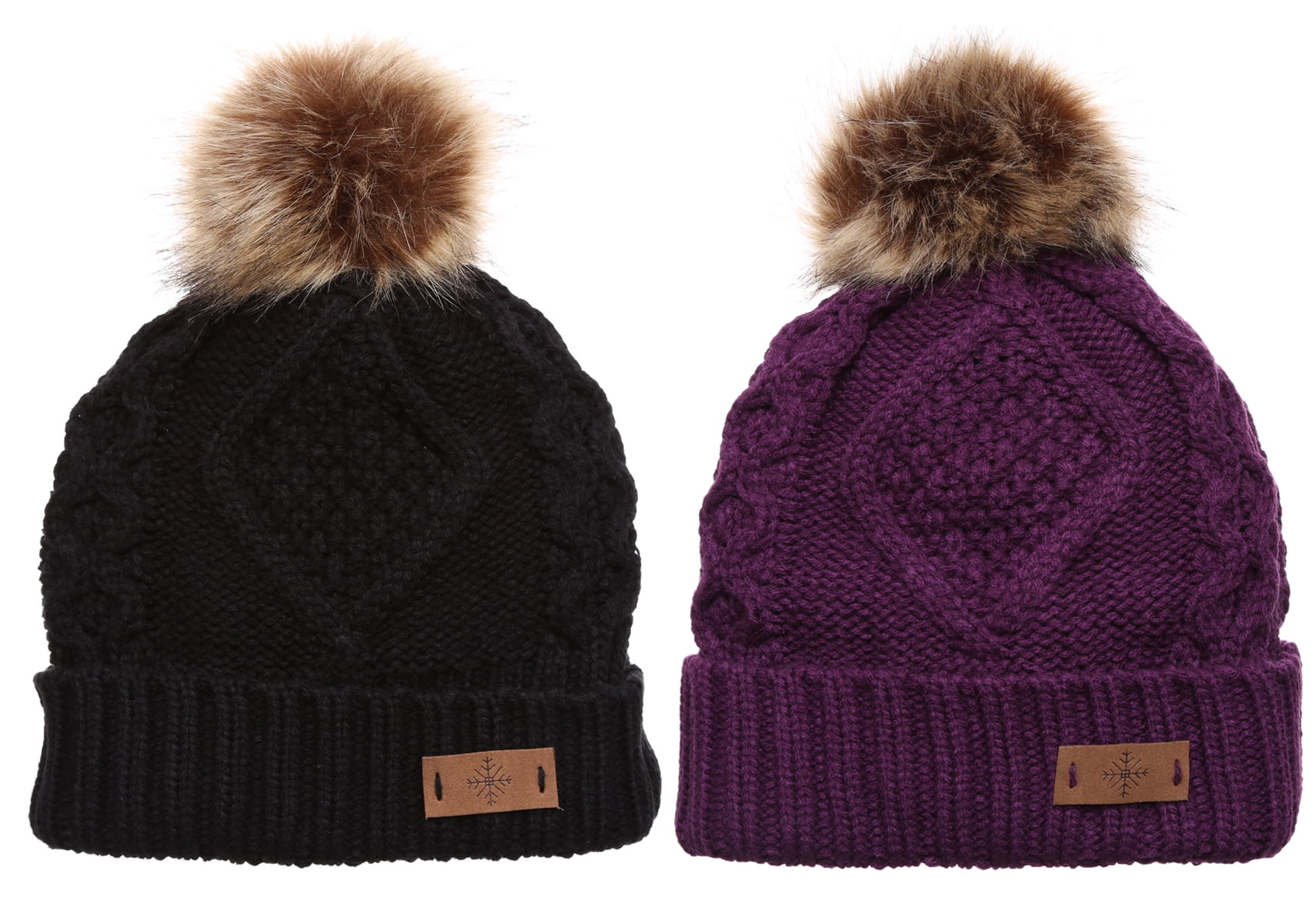 MIRMARU Winter Oversized Cable Knitted Pom Pom Beanie Hat with Fleece Lining. 