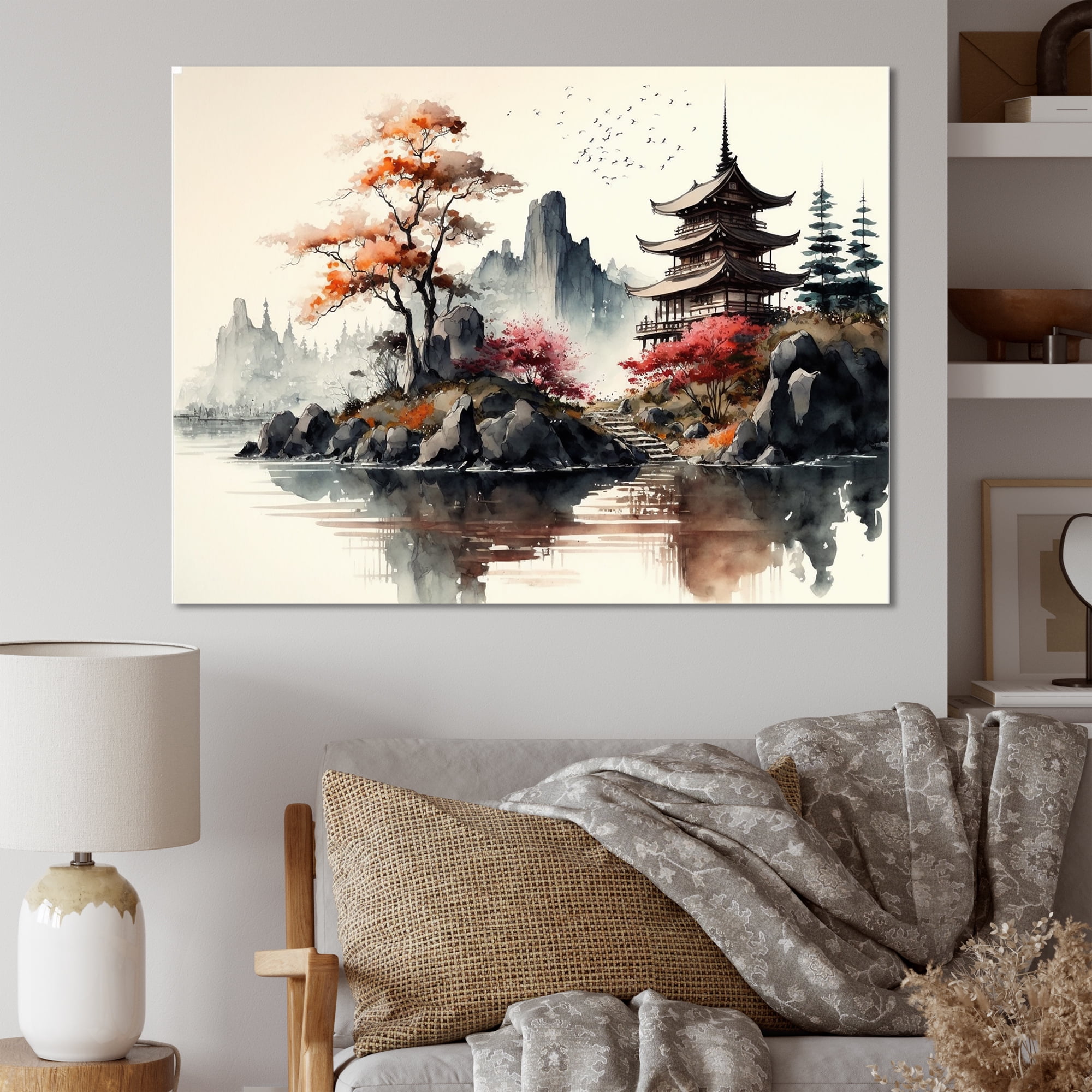 Designart Watercolor Japenese Landscape I Canvas Wall Art
