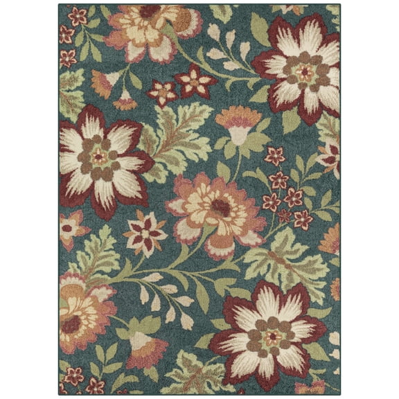 Mainstays Farmhouse Oversized Floral Teal Multicolor Indoor Area Rug, 5' x 7'
