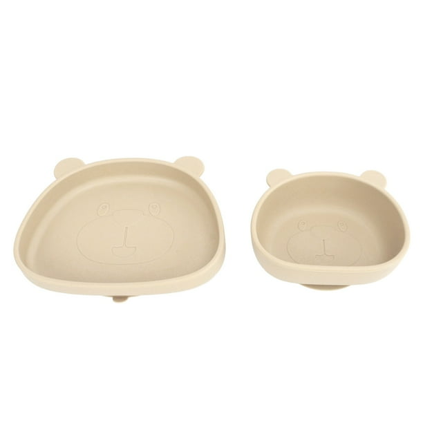 Platos de succión para bebés con forma de panda, tazón de silicona con succión potente para niños, para cocina, refrigerador, tazón y plato beige