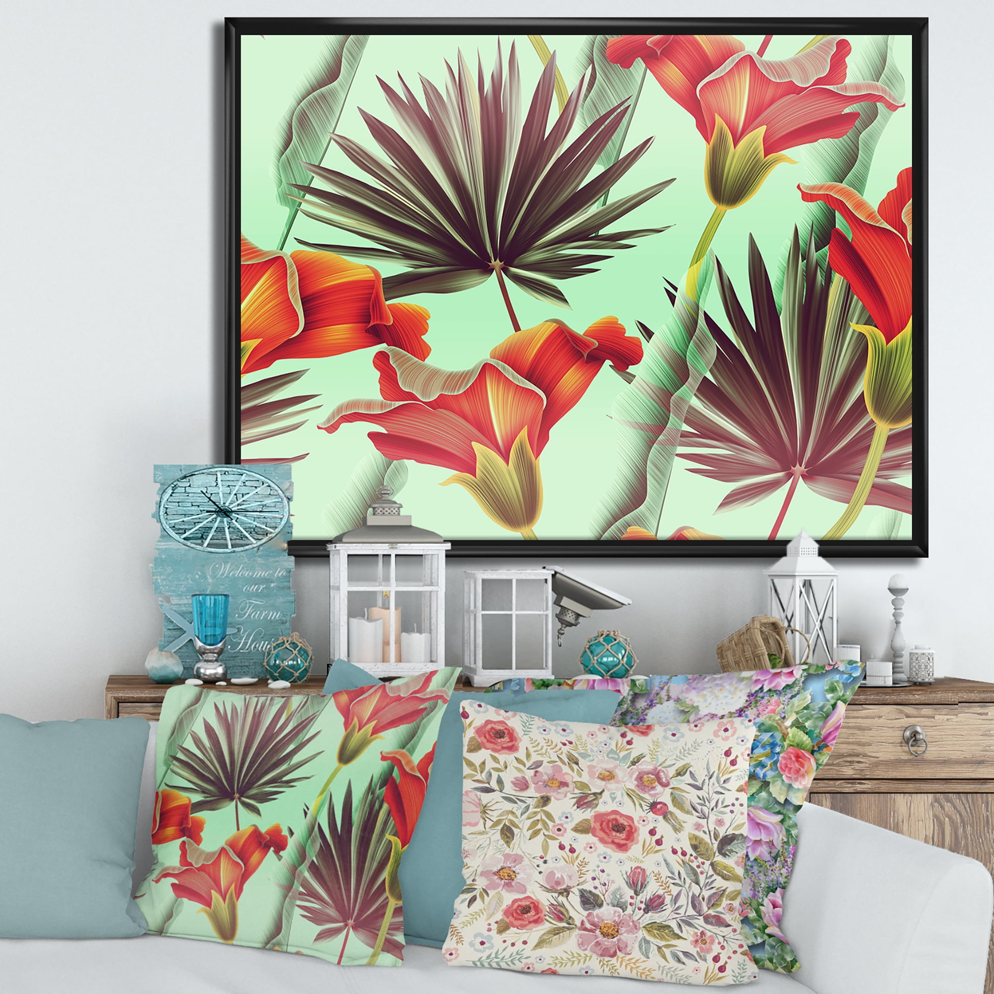 Designart 'VIntage Tropical Flowers VII' Traditional Framed Canvas Wall Art Print