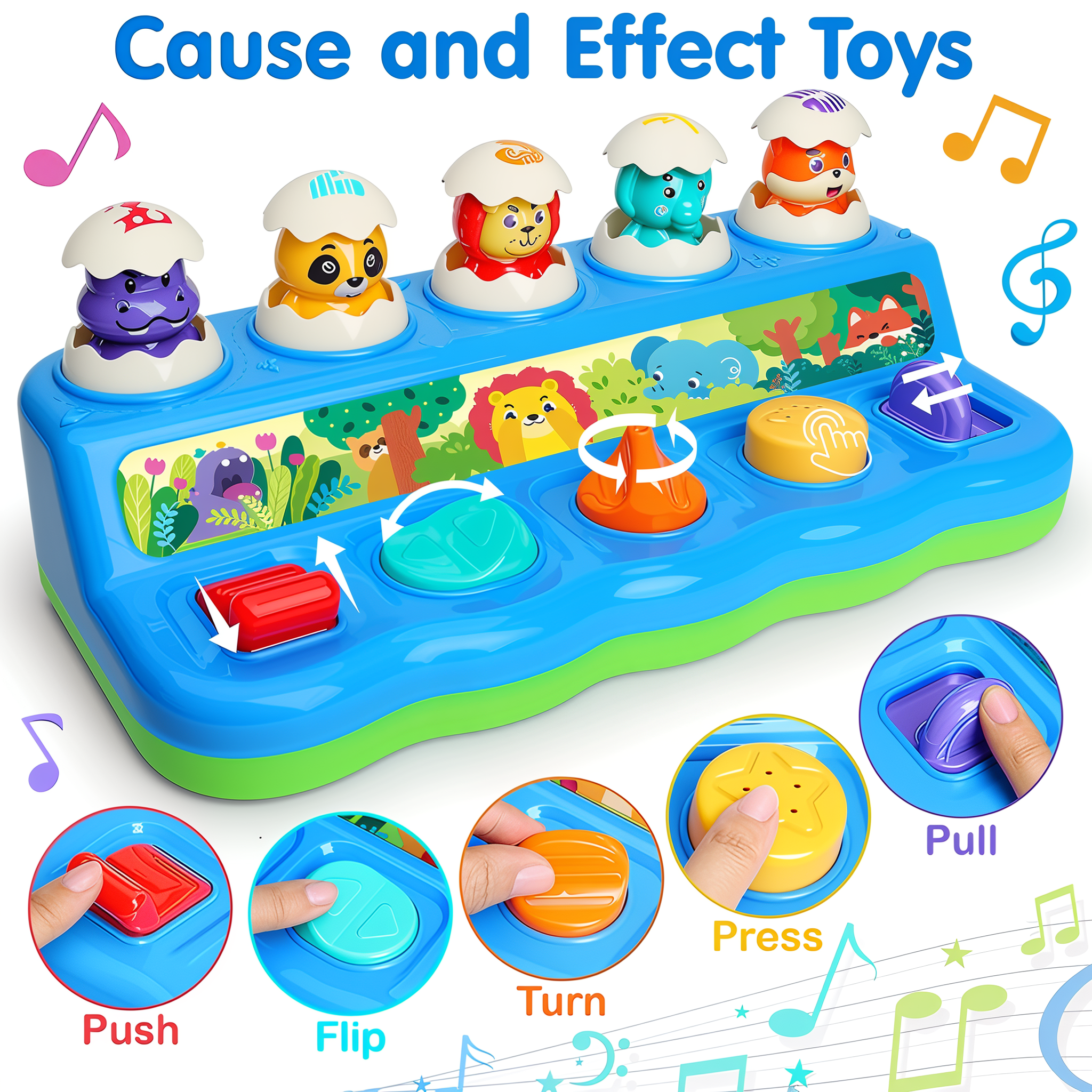 Yerloa Baby Toys 6-12 Months, Interactive Animal Pop Up Toy with Music & Light, Cause and Effect Toys for 1 Year Old, Montessori Early Learning Toys for Toddlers 1-3, Birthday Gift 9-12-18 Months