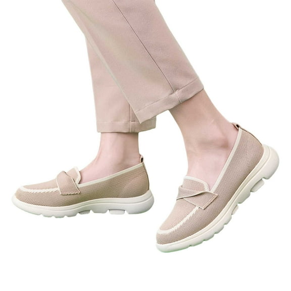 Orthopedic Platform Penny Loafers for Women Spring Fall Comfort Knitted Fashion Casual Slip on Walking Wedges Dress Shoes