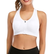 FANNYC Women's Front Zipper Closure Sports Bra Padded Racerback High Impact Support Yoga Running Gym Workout Fitness Bras Top Seamless Post-Surgery Bra Size S-2XL