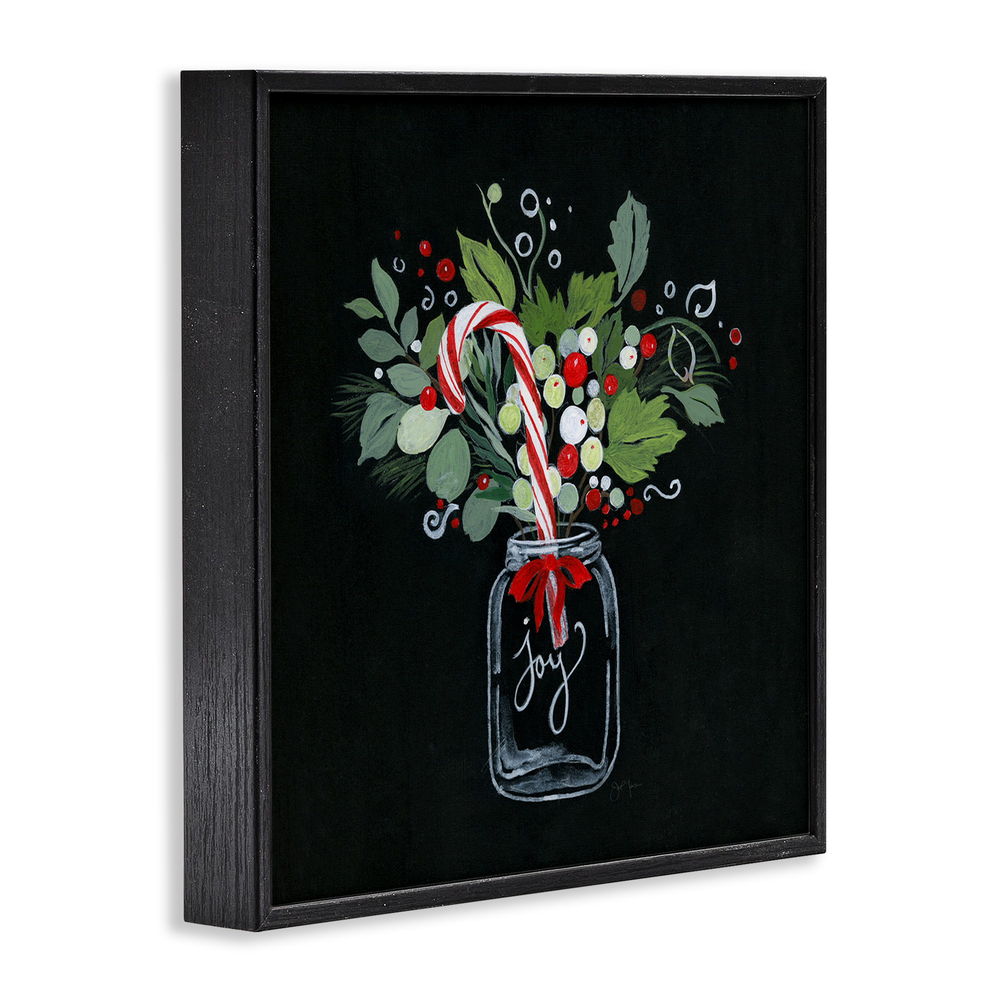 Stupell Industries Joy Candy Cane Jar Holiday Painting Black Framed Art Prints Wall Art, 17 x 17