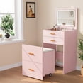 thumbnail image 1 of GloryStar Coiffeuse Rose avec Miroir et 3 Modes d'Éclairage, Comprend des Compartiments de Rangement et une Chaise à Roulettes pour les Petits Espaces, 1 of 8