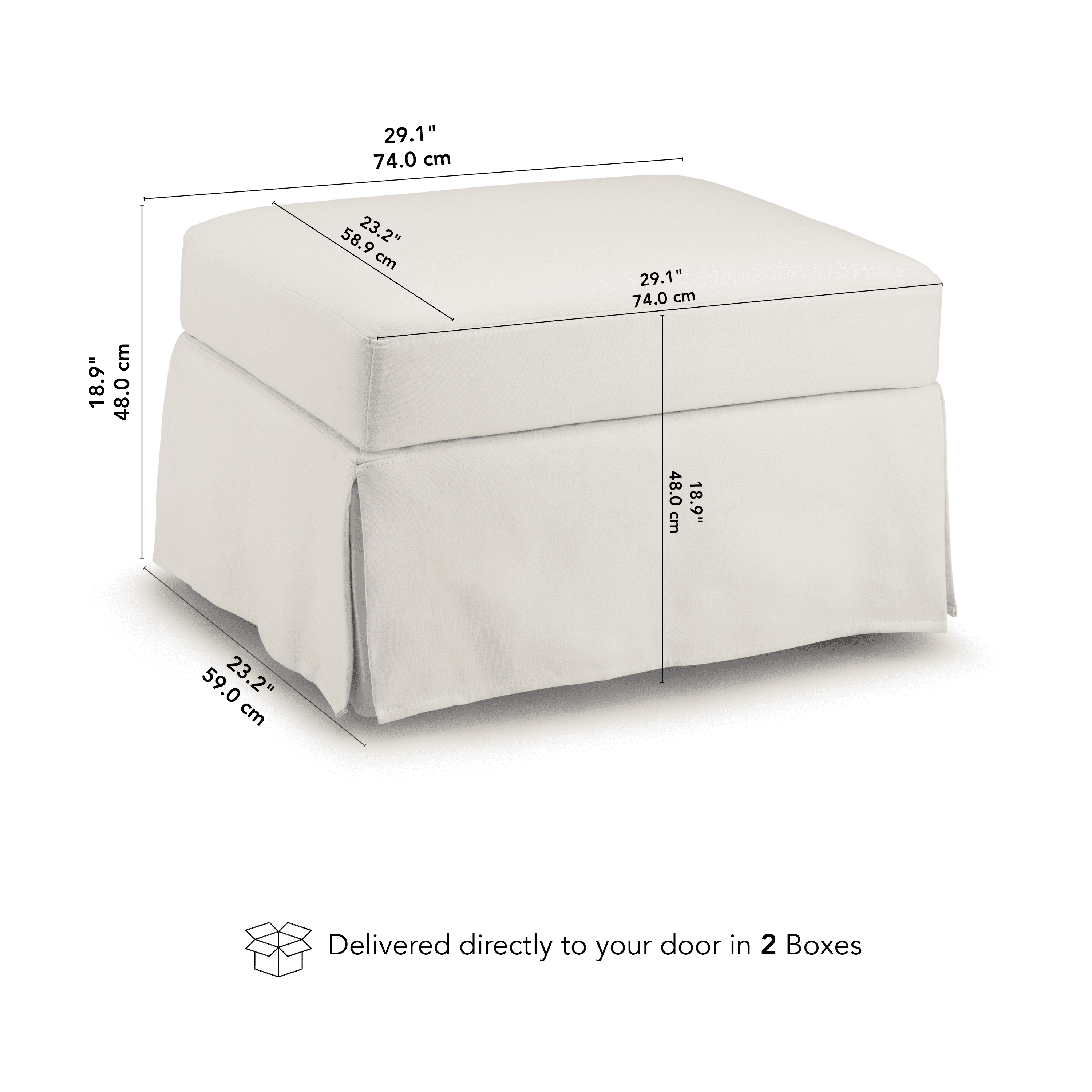 Bush Home Harper Storage Ottoman with Tray and Slipcover in Ivory Basketweave Fabric