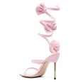 thumbnail image 4 of FSJ Women Sexy Round Open Toe Rose Floral Spiral Ankle Wrap Pumps Stiletto Thin High Heel Lace-up Sandals Prom Wedding Shoes Size 8 Pink, 4 of 4