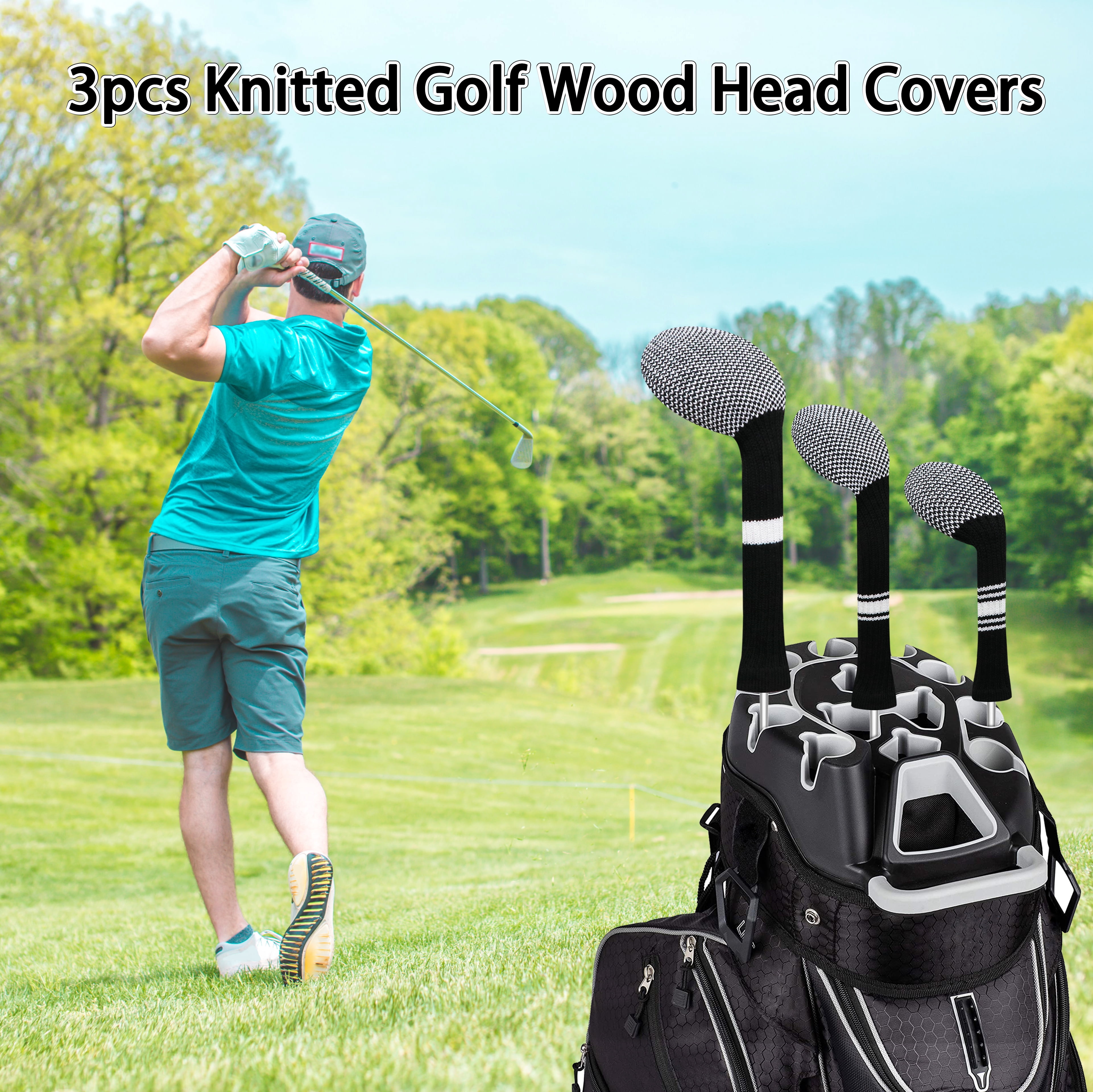 LeFeng 3Pcs Golf Club Covers, Knitted Golf Club Covers for 460cc Driver Fairway Woods and Hybrid Without Pom Pom