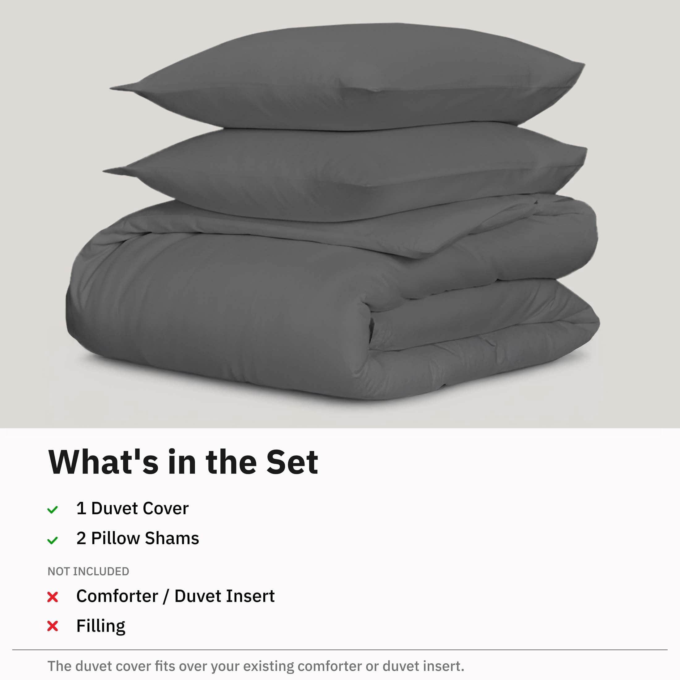 California Design Den 3-Piece Duvet Covers Queen Size Set, 400 Thread Count 100% Cotton Queen Size Set, Soft Sateen, Grey