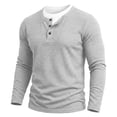 thumbnail image 4 of CQONEPT Mens Henley Sweater Long Sleeve Waffle Button Up Tunic Tee Casual Knit Pullover Soft Stretch Fall Winter Tops Gray XL, 4 of 6