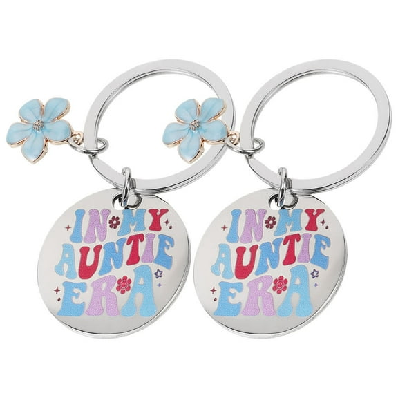 GOOHOCHY 2pcs Stainless Steel Auntie Floral Present Ideas Keychain In My Auntie Era Keychain Auntie Key Chain From Niece Birthday New Aunties Present