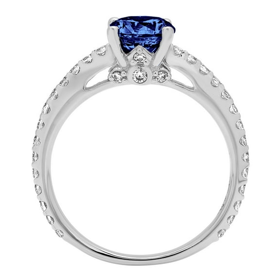 1.465 ct Round Cut Simulated Tanzanite Solitaire with Accents Engagement Ring for Women in 18K White Gold