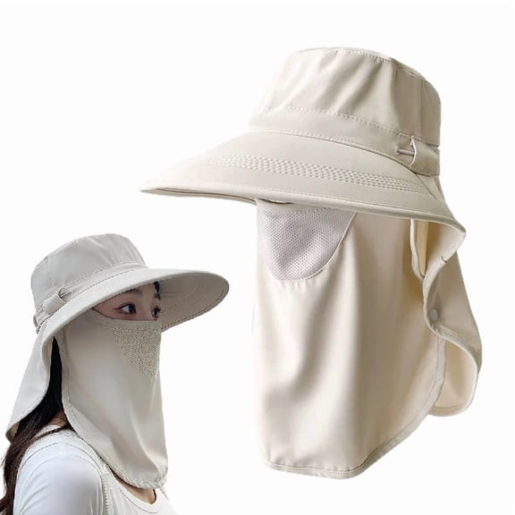 Fisherman's Sun Hat, Detachable Face Covering, Wide Brim For Outdoor Sun Protection, Men, Women Activities(RL Beige)