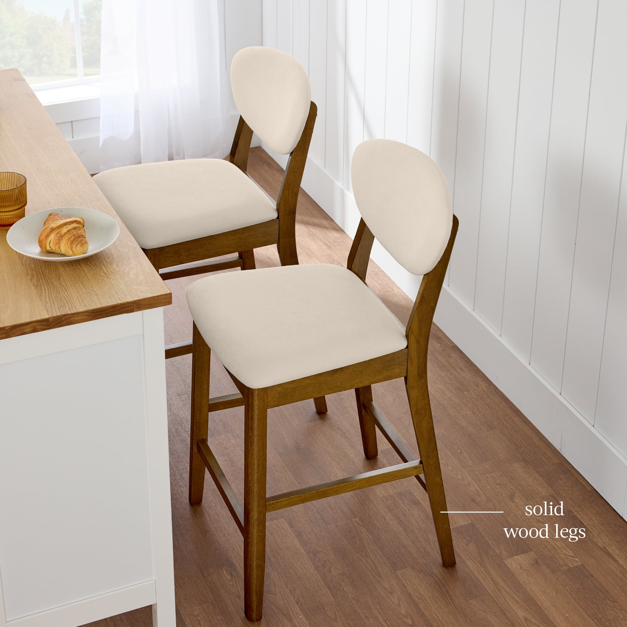 Best Choice Products Set of 2 Counter-Height Bar Stools, Armless W/Upholstered Seat Cushion & Backrest - Walnut/Cream