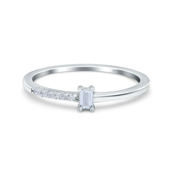 Simulated Cubic Zirconia Size-5 Petite Dainty Emerald Cut Wedding Engagement Ring Band 925 Sterling Silver