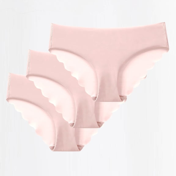 Pink Seamless Underwear for Women 3 Pack - No Show Scalloped Edge Briefs, Soft Breathable Invisible Panties, S-XXL,Size S
