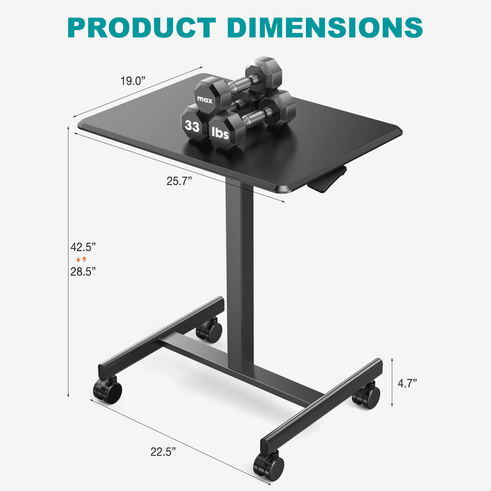 Aidoly Mobile Standing Desk with Locking Wheels - Height Adjustable Rolling Desk, Workstation for Home Office, Living Room & Classroom，Black