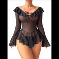 thumbnail image 3 of Vestido de Fiesta de Verano con Corsé de Dos Piezas para Mujer, Hombros Descubiertos, Mangas Acampanadas, Cordones y Transparencias Negro S, 3 of 9