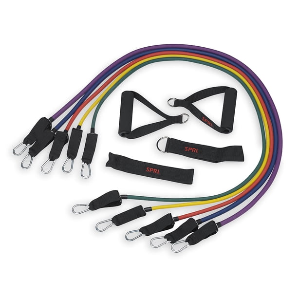 Kit de bandas de resistencia SPRI - Tubos intercambiables de entrenamiento de resistencia para tonificar todo el cuerpo - Incluye 5 bandas de ejercicio Correa para tobillo/muñeca con asas acolchadas A