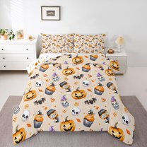 jejeloiu Happy Halloween Full Size Comforter Sets,Gothic Skull Bedding Comforter Set,Spooky Pumpkin Lantern Bedding Sets For Teens,Ultra Soft Home Decor Reversible,3 Pieces