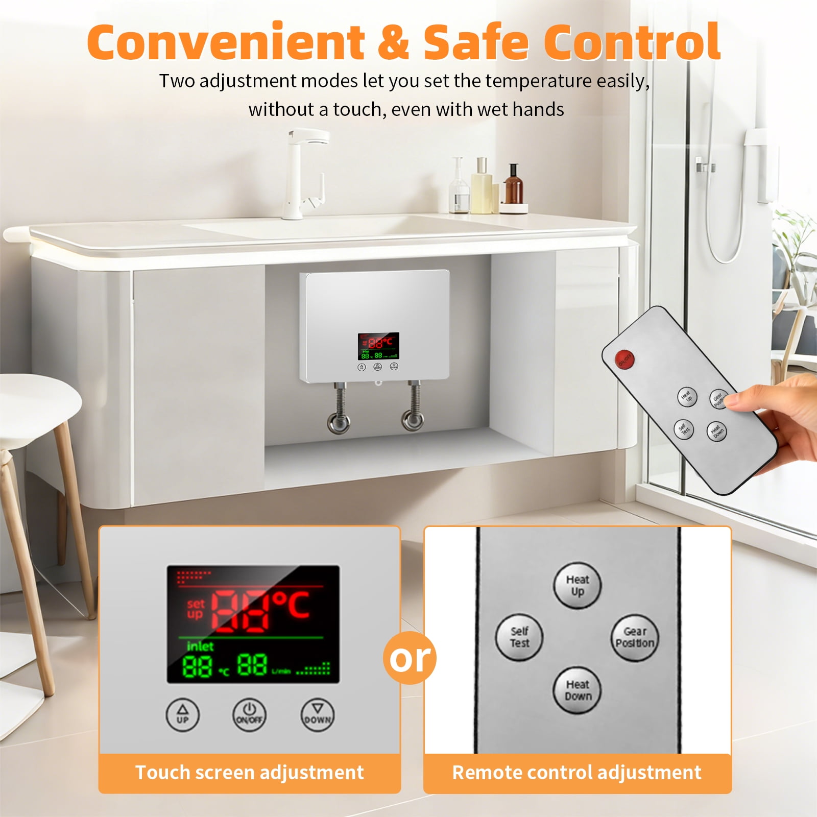 Electric Tankless Water Heater, 4500W Constant Temperature Instant Hot Water Heater with Remote Control Digital Display On Demand Hot Water Heater