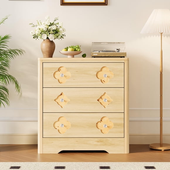 Tall 5-Drawer Fluted Dresser – Large Storage Cabinet with Rattan Boho Decorative Drawers – Oak Finish – Spacious Clothes Organizer for Bedroom, Closet, Nursery, Living Room