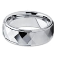 thumbnail image 2 of 8mm High Polish Silver Tungsten Carbide Wedding Ring Multi Faceted Design Shiny Unisex Band 10, 2 of 3