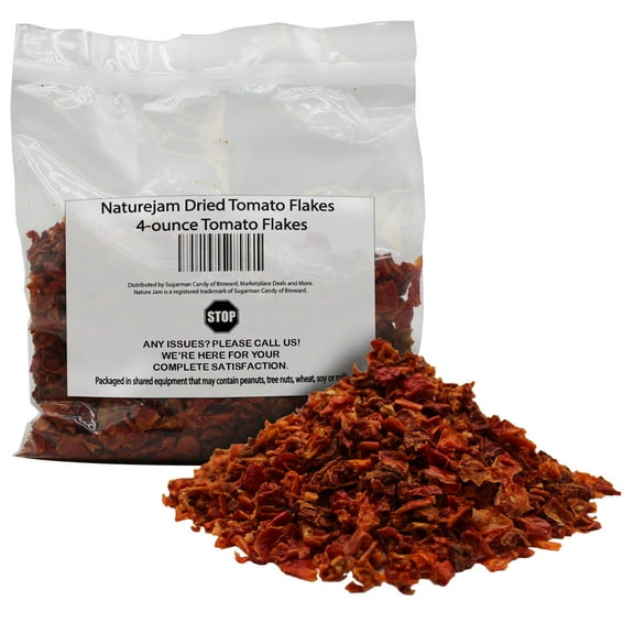 Naturejam Dried Tomato Flakes - 4-ounce Bag of Tomato Flakes - Dry Tomato in 3/8 inch sized flakes - Great Dried Ramen Toppings - Essential Ingredient for Every Kitchen