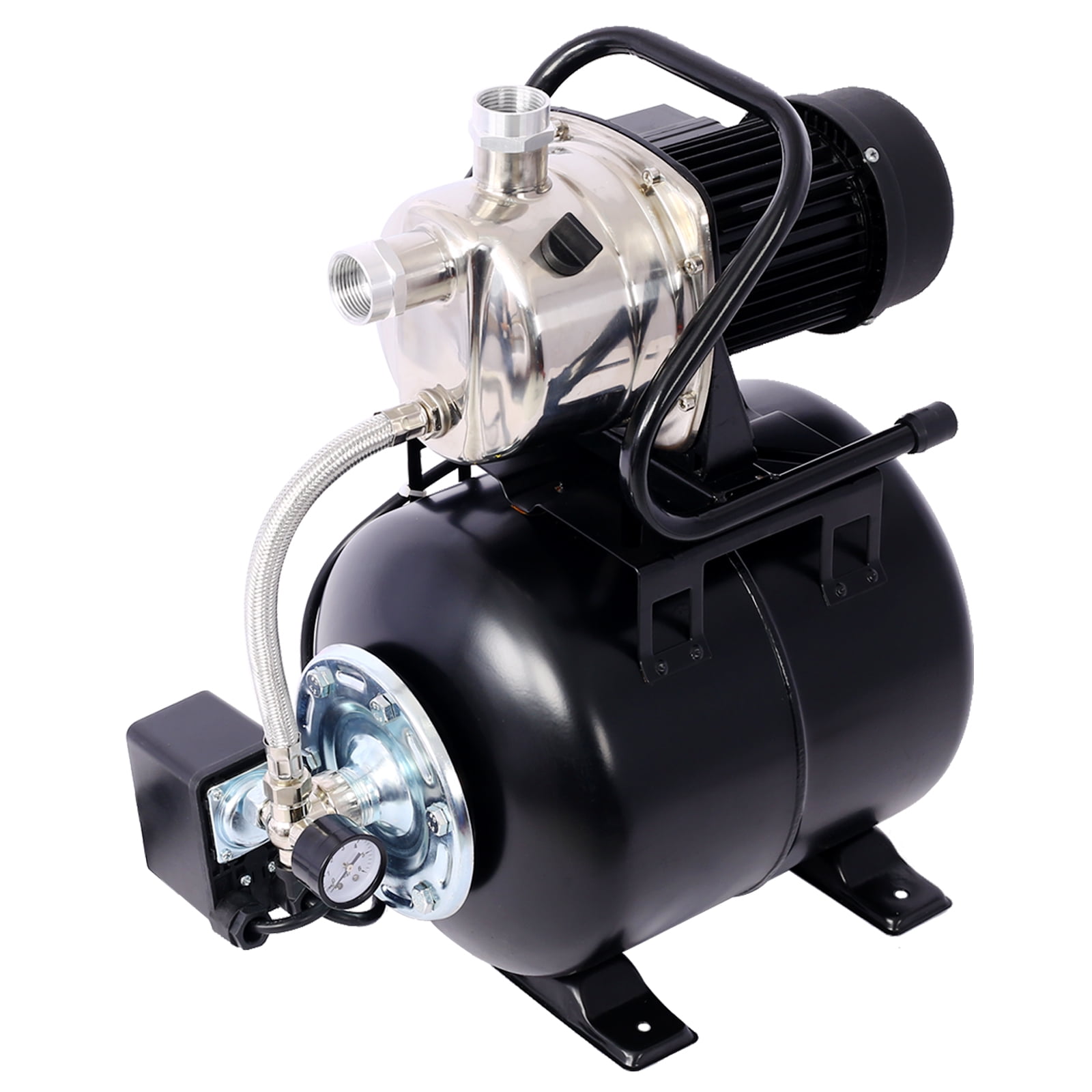 LuckyNote 1.6HP Shallow Well Pump with Pressure Tank, Automatic Water Booster Pump for Home Garden Lawn Farm, Stainless Steel Head, Black