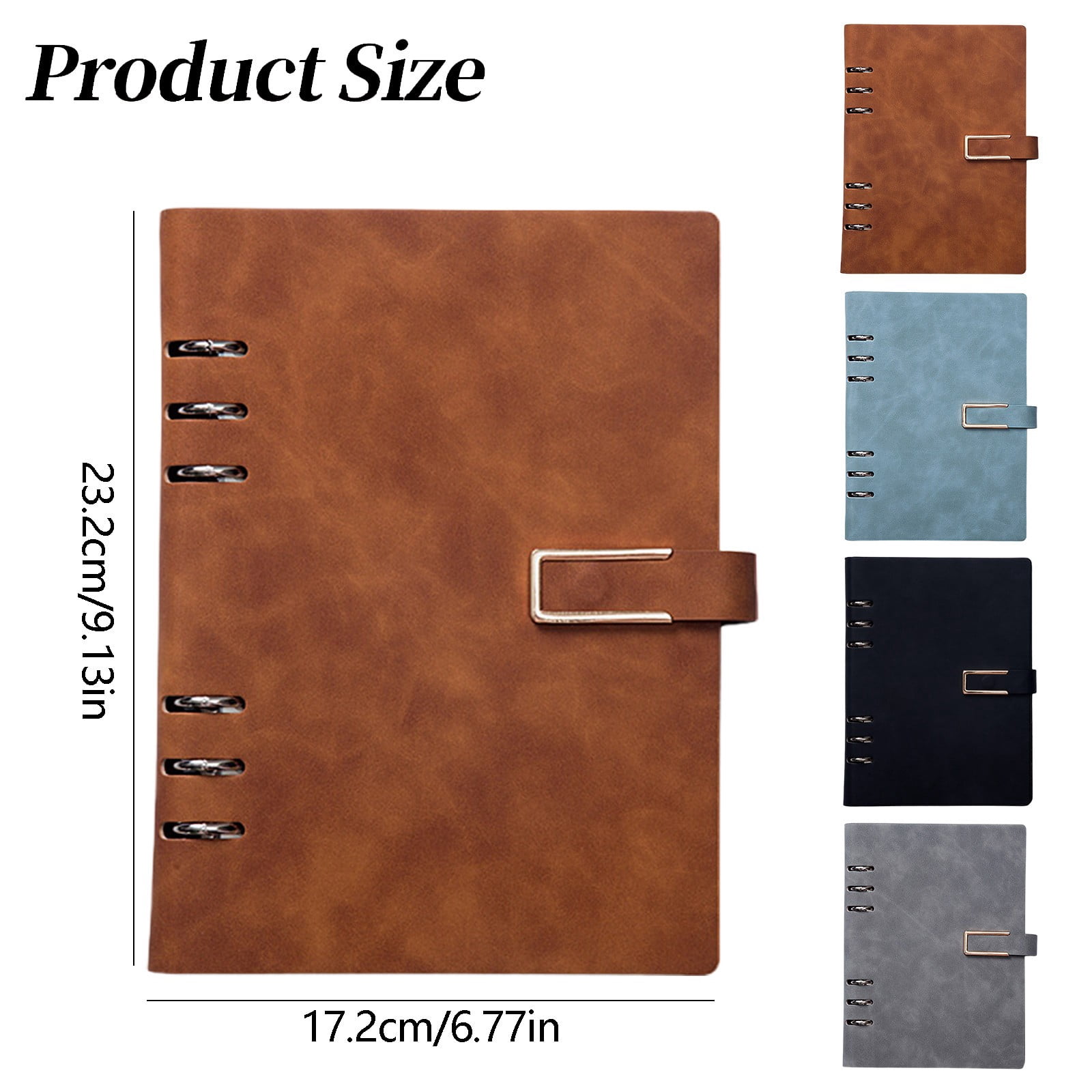 SLUOHZXI Refillable Leather A5 Loose Leaf Notebook With Clip, Loose Leaf Binder with 6 Ring，Hand-Crafted Leather Folio,9.13in×6.77in，Grey.