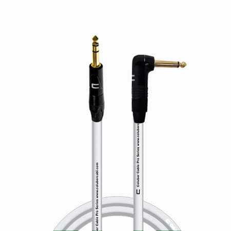 1/4" TRS Male to Right Angle 1/4" TS - 10 Feet - White - Pro 3-Pin Microphone Connector for Powered Speakers, Audio Interface or Mixer for Live Performance & Recording