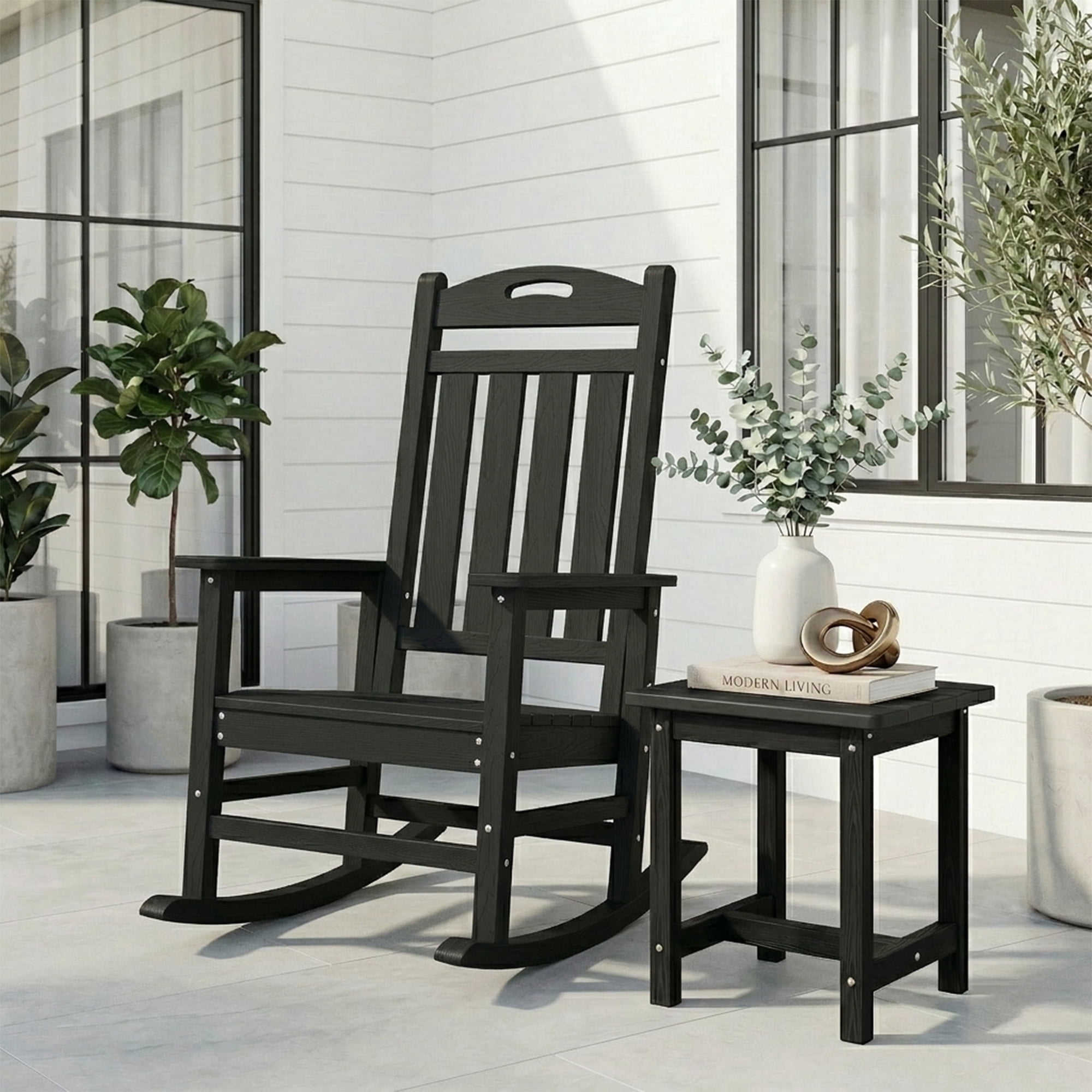 SUUNYN HDPE Outdoor Side Table, Weather Resistant Patio End Table, Black