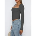 thumbnail image 4 of Yunliwuli Women's Slim Fit Crop Tops Long Sleeve Square Neck Solid Color T-Shirt Dressy Blouses, 4 of 6