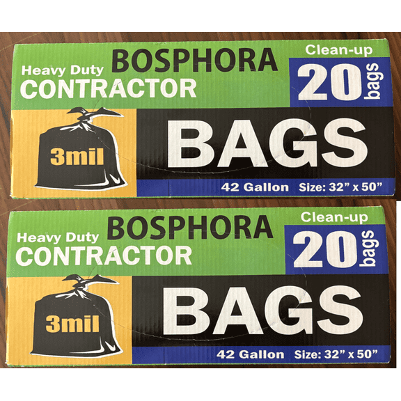Heavy Duty Contractor Bags, 3mil, 42 Gallon, 32" x 50", Set of 40 BOSPHORA