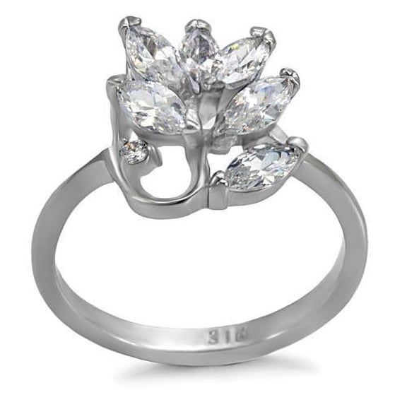 High polished (no plating) Stainless Steel Ring with AAA Grade CZ in Clear for Women Style TK075