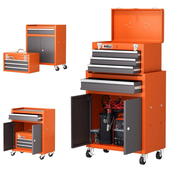 AIRAJ 40" 6-Drawer Rolling Tool Chest | Orange Metal Garage Storage Cabinet with Wheels & Detachable Tool Box Top