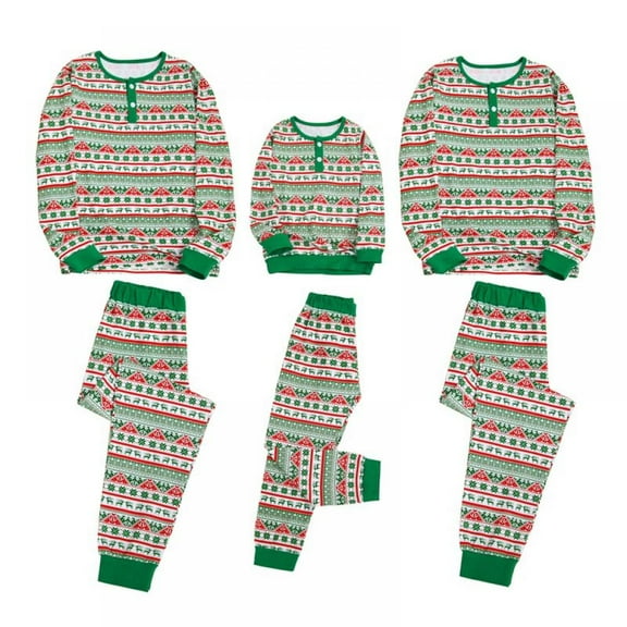 Yuanyu Family Matching Christmas Pajamas Sets Adult Mens Womens Kids Deer Printing Parent-child Fitted Cotton Soft Two-piece Pajamas Outfits