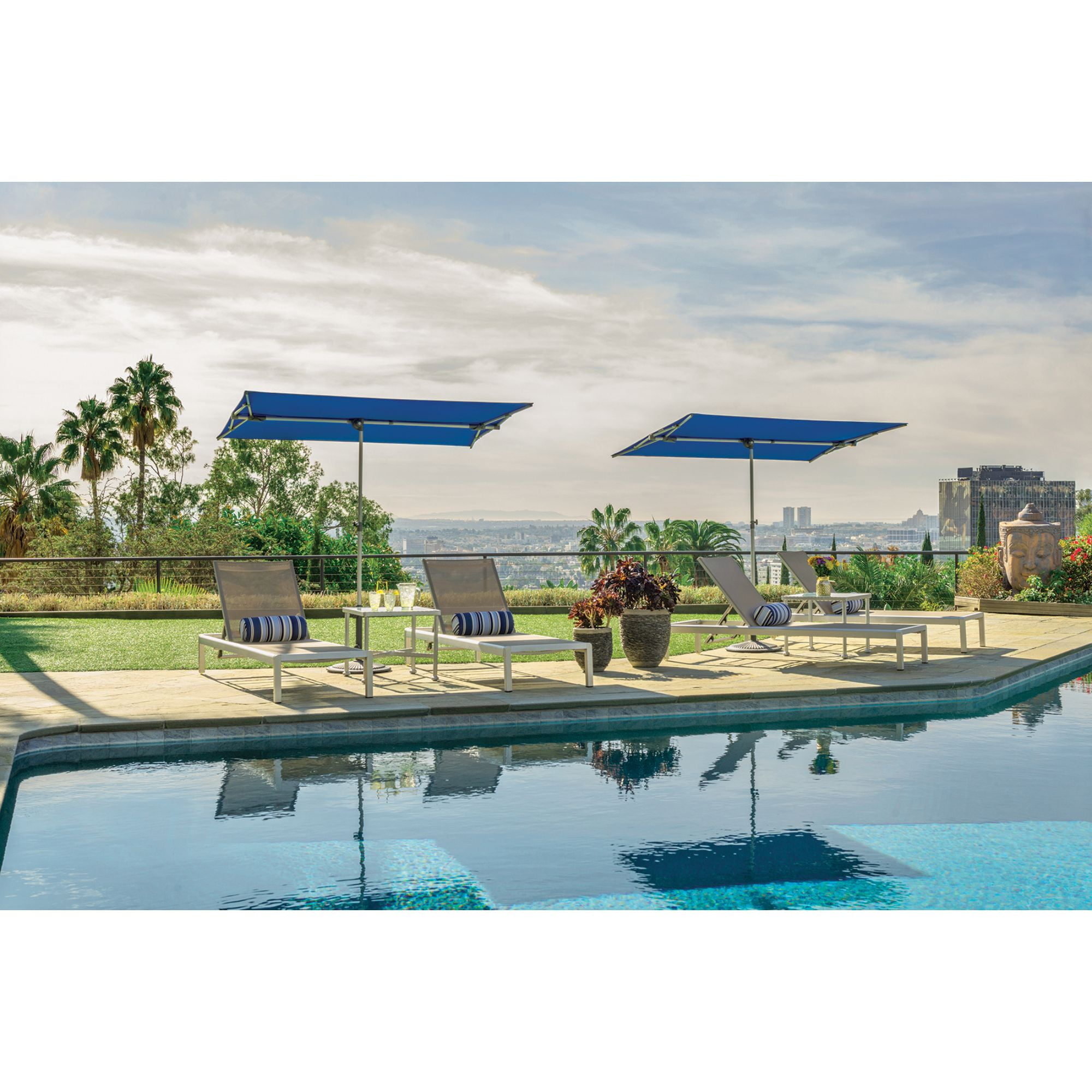SimplyShade 6.75' Outdoor Patio Rectangle Balcony Umbrella, Ocean Blue
