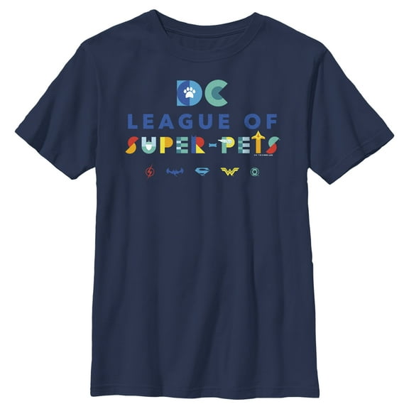 Boy's DC League of Super-Pets Colorful Hero Logos  Graphic Tee Navy Blue X Small