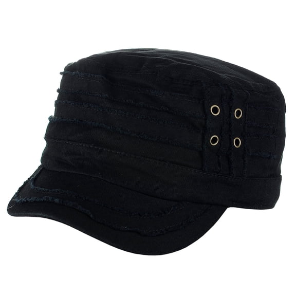 D&Y Unisex Cotton Distressed Layered Frayed Cadet Military Cap, Black